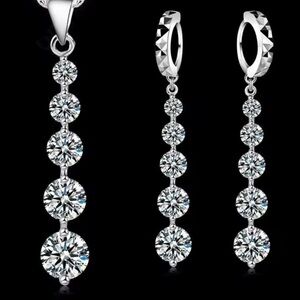 925 Sterling Silver Cubic Zirconia Necklace & Earrings SET NEW